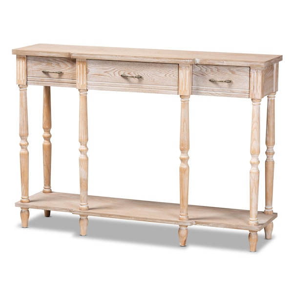 Baxton Studio Hallan Classic Whitewashed Oak Brown Finished Wood 3-Drawer Console Table 176-11075-Zoro - main